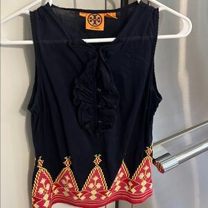 Tory Burch Embroidered Shirt w/Ruffle